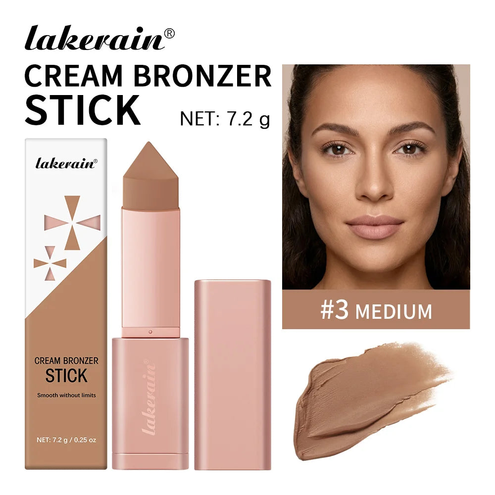Bronzer Cream Stick 3D Makeup Effect Improve Fine Lines Brightening & Grooming 2 in 1 Bronzer Cream for All Skin Types